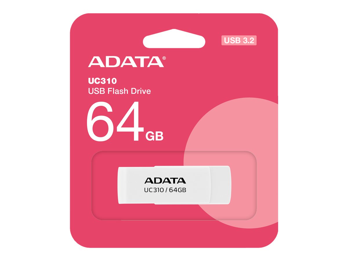 420542-uc310-64g-rwh-4711085941978-0.webp ADATA USB atmintinė UC310 64 GB, USB 3.2 Gen1, balta
