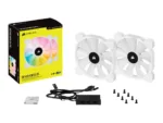 Corsair   140mm White PWM Fan, Dual Fan Kit with Lighting Node CORE   iCUE SP140 RGB ELITE Performance   Case Fan