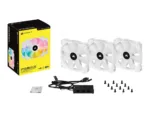 Corsair   120mm White PWM Fan, Triple Pack with Lighting Node CORE   iCUE SP120 RGB ELITE Performance   Case Fan