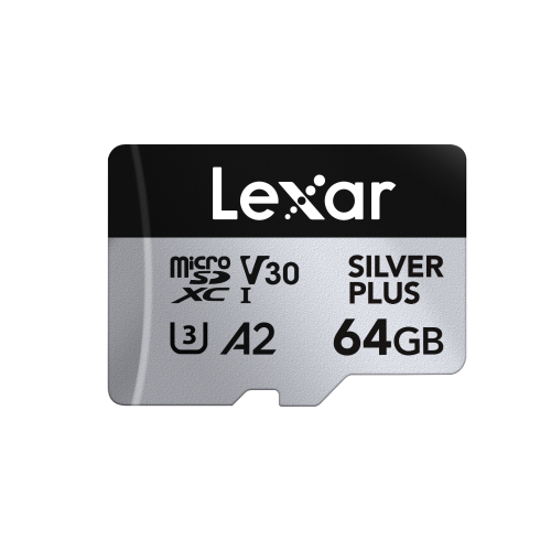 438451-lmssipl064g-bnang-843367135325-0.webp Lexar SILVER PLUS 64 GB microSDXC, klasė 10, rašymo greitis 100MB/s