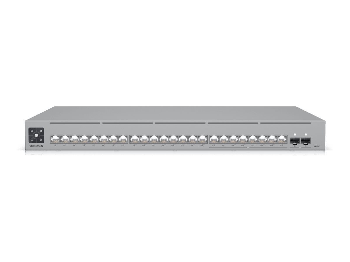 438566-usw-pro-max-24-poe-810084692714-0.webp Ubiquiti Switch USW-Pro-Max-24-PoE Managed L3 Rackmountable SFP+ ports quantity 2 Power over Ethernet (PoE) ports quantity 24 PoE+ ports quantity 8 + 16 PoE++ Power supply type AC/DC, internal, 450W