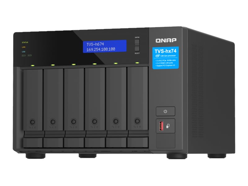 438925-tvs-h674-i5-32g-4711103082386-0.webp QNAP ZFS-based storage TVS-h674-i5-32G with PCIe Gen 4 expandability for 10/25GbE connectivity, M.2 NVMe SSD caching and multi-threads processors Intel i5-12400 6-core/12-thread 32 GB DDR4 SODIMM Black
