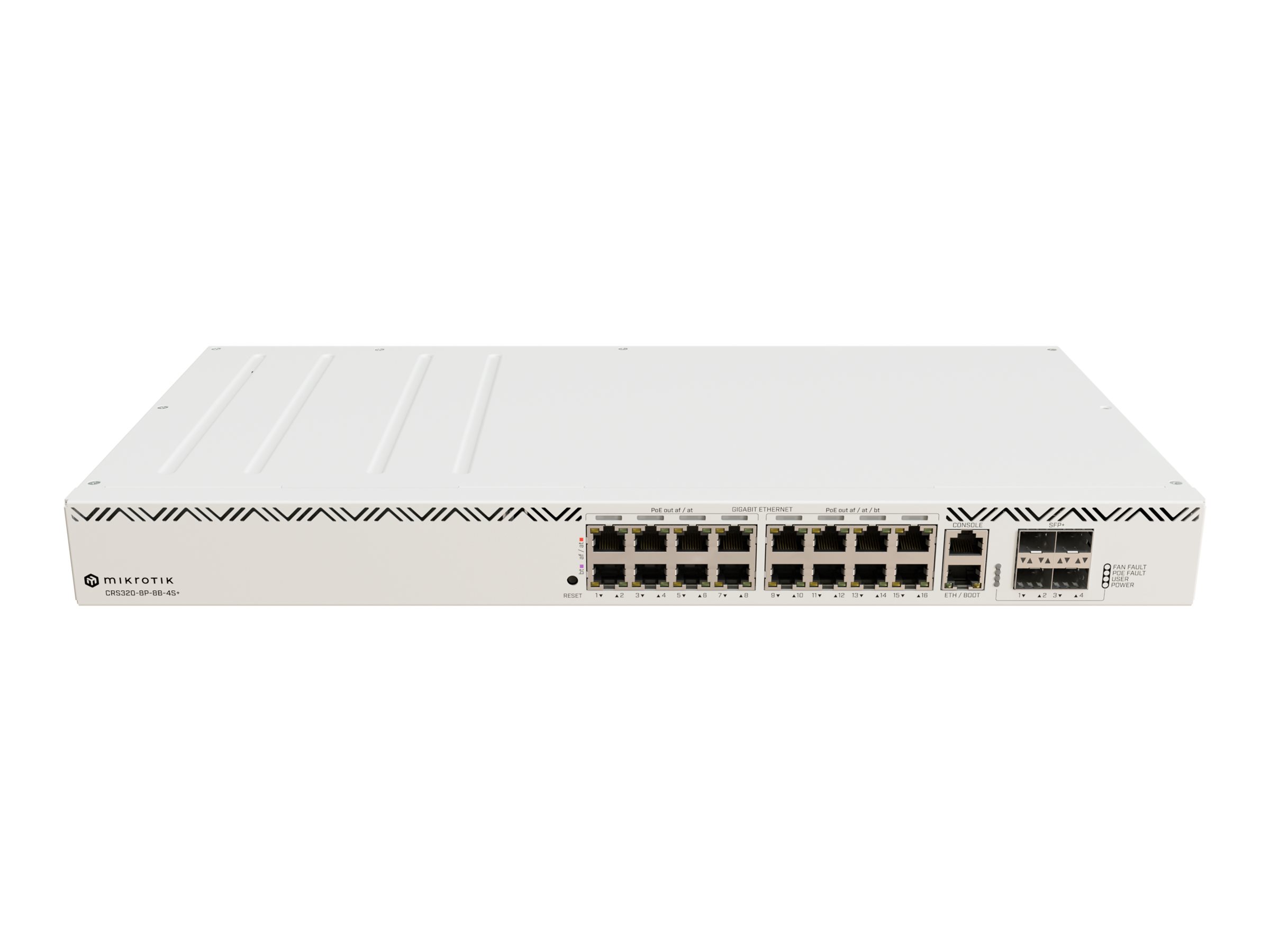 439323-crs320-8p-8b-4s-rm-4752224008831-0.webp Cloud Router Switch CRS320-8P-8B-4S+RM with RouterOS v7, 2U rackmount Enclosure No Wi-Fi 1000 Mbit/s Ethernet LAN (RJ-45) ports 17 Mesh Support No MU-MiMO No No mobile broadband