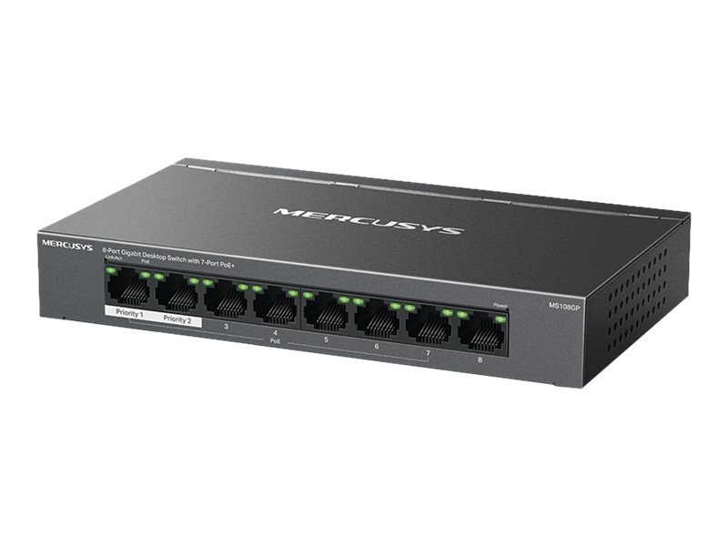 440735-ms108gp-6957939001209-0.webp Mercusys 8-Port Gigabit Desktop Switch with 7-Port PoE+ Mercusys