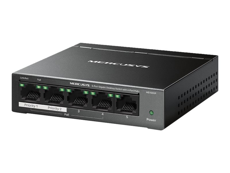 440736-ms105gp-6957939001186-0.webp Mercusys 5-Port Gigabit Desktop Switch with 4-Port PoE+ Mercusys