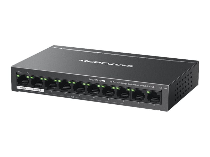 440737-ms110p-6957939001162-0.webp Mercusys 10-Port 10/100Mbps Desktop Switch with 8-Port PoE+ Mercusys