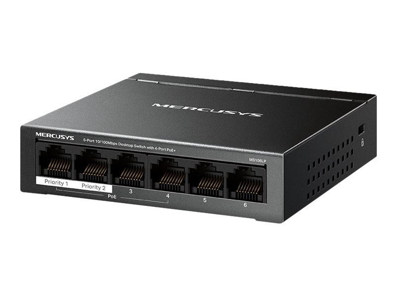 440738-ms106lp-6957939001148-0.webp Mercusys 6-Port 10/100 Mbps Desktop Switch with 4-Port PoE+ Mercusys
