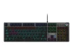 Klaviatūra MSI FORGE GK310, matoma iš šono, su raudonais jungikliais