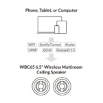 Arylic   6.5″ Wireless Multiroom Ceiling Speakers, 2 pcs   WBC65   Bluetooth   Black   86±3 dB   Wireless connection