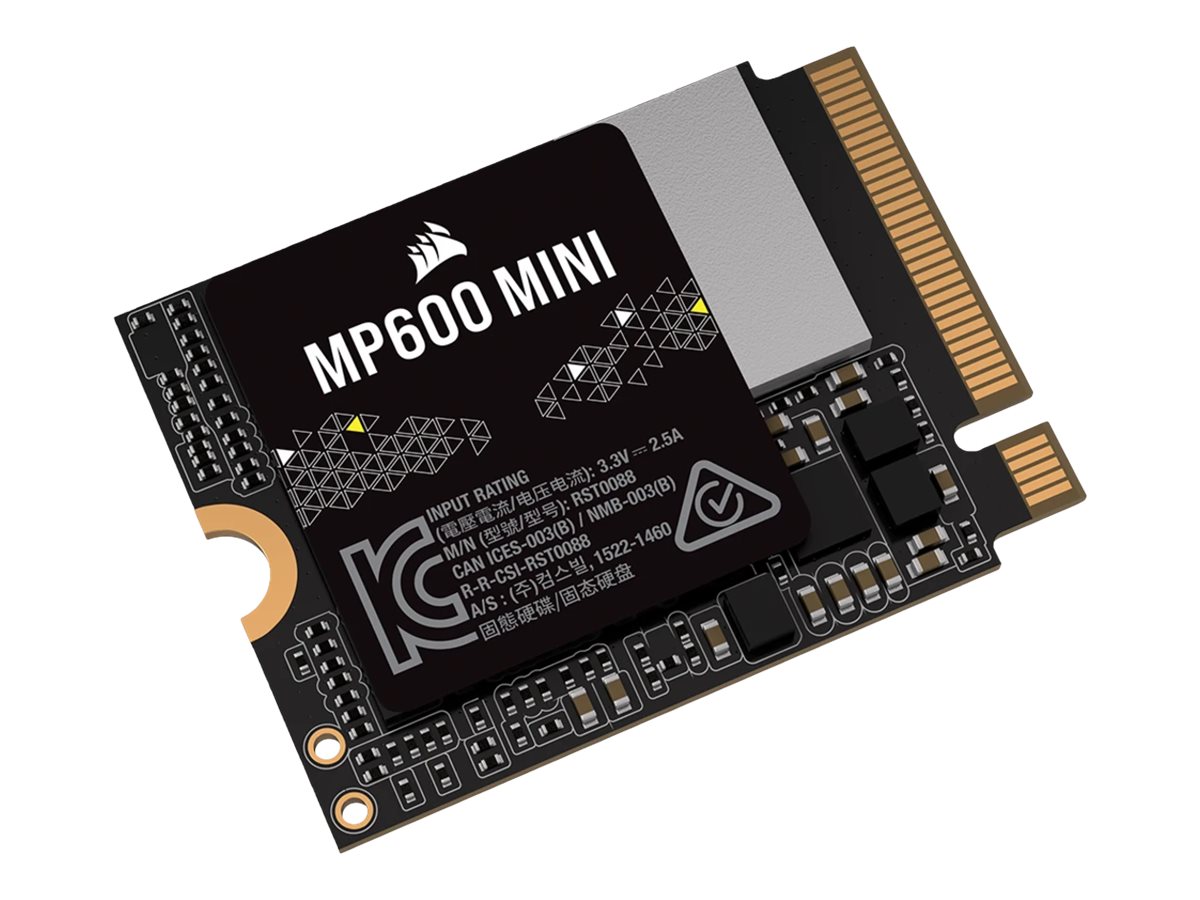 452846-cssd-f1000gbmp600mnr2-840006688778-0.webp Corsair MP600 MINI 1000 GB SSD form factor M.2 2230 Solid-state drive interface PCIe Gen4x4 Read speed 7000 MB/s Write speed 6200 MB/s