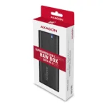 Metalinė AXAGON EEM2-SBC dėžutė, matoma iš šono su M.2 SATA SSD