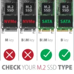 AXAGON EEM2-SBC metalinė dėžutė, matoma iš šono su prijungtu USB-C kabeliu