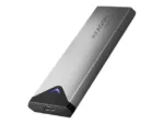 USB-C metal box EEM2-UG2 su atidarytu dangčiu ir M.2 SSD disku viduje