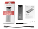 USB-C metal box EEM2-UG2 su atidarytu dangčiu, rodančiu vidinę erdvę