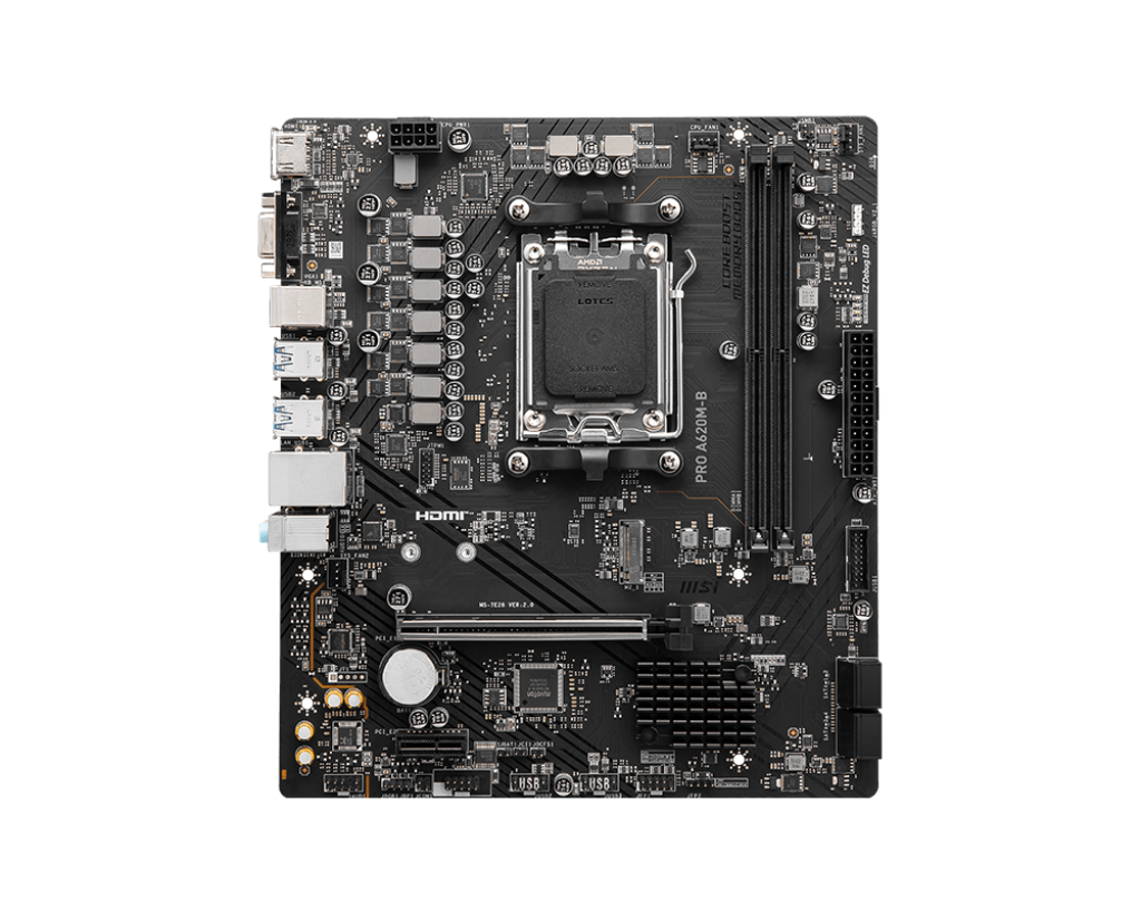 458060-pro-a620m-b-4711377276597-0.webp MSI PRO A620M-B Processor family AMD Processor socket AM5 DDR5 Supported hard disk drive interfaces SATA, M.2 Number of SATA connectors 4