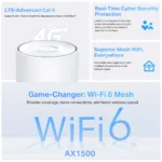 TP-LINK Deco X10-4G(1-pack) 4G+ AX1500 Whole Home Mesh Wi-Fi 6 Router   TP-LINK 4G+ AX1500 Whole Home Mesh Wi-Fi 6 Router   Deco X10-4G (1-pack)   802.11ax   1201 Mbit/s   Mesh Support No   MU-MiMO No   No mobile broadband