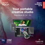 Lenovo Yoga Book 9 14IAH10   Tidal Teal   2×14 ”   OLED   Touchscreen   2.8K WQXGA+   2880 x 1800 pixels   Glossy   Intel Core Ultra 7   255H   32 GB   Soldered LPDDR5x   Solid-state drive capacity 1000 GB   Intel Arc Graphics   Windows 11 Pro   802.11be   Bluetooth version 5.4   Keyboard language Nordic   Keyboard backlit   Warranty 24 month(s)   Battery warranty 12 month(s)
