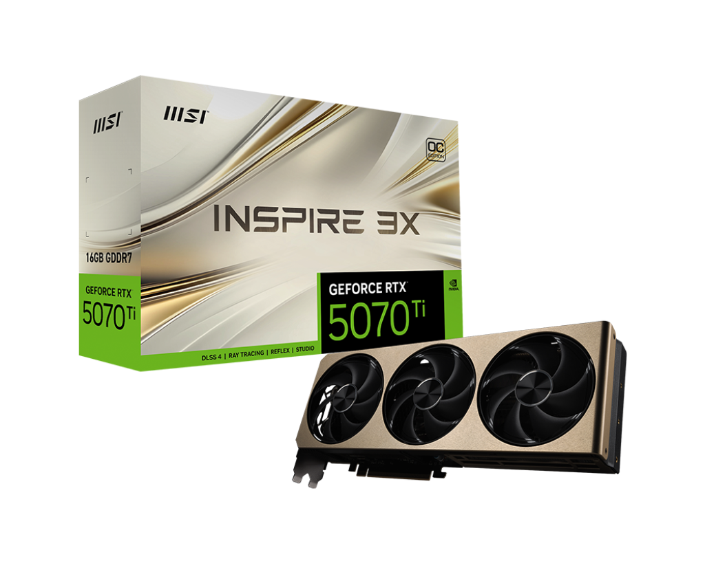 464392-geforce-rtx-5070-ti-16g-inspire-3x-oc-pl-4711377299176-0.webp MSI GeForce RTX 5070 Ti 16G INSPIRE 3X OC PLUS NVIDIA 16 GB GeForce RTX 5070 Ti GDDR7 HDMI ports quantity 1 PCI Express Gen 5