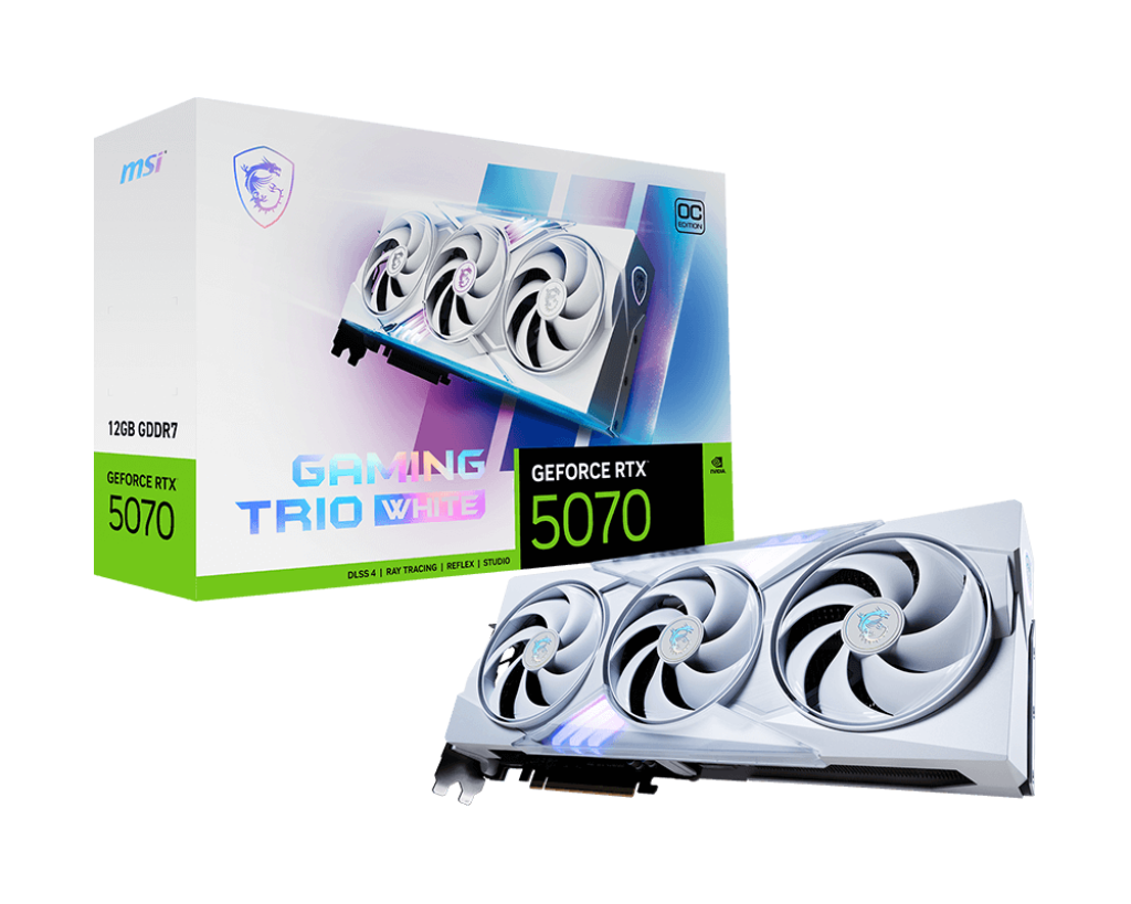 464674-geforce-rtx-5070-12g-gaming-trio-oc-whit-4711377303934-0.webp MSI GeForce RTX 5070 12G GAMING TRIO OC WHITE NVIDIA 12 GB GeForce RTX 5070 GDDR7 HDMI ports quantity 1 PCI Express Gen 5