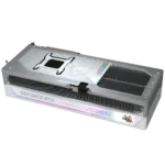 Vaizdo plokštė GIGABYTE GV-N5090AORUSM ICE-32GD iš šono, rodo jungtis ir aušinimo sistemą