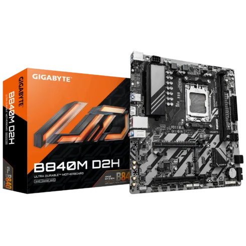 Gigabyte B840M D2H   Processor family AMD   Processor socket AM5   DDR5   Supported hard disk drive interfaces SATA, M.2   Number of SATA connectors 4