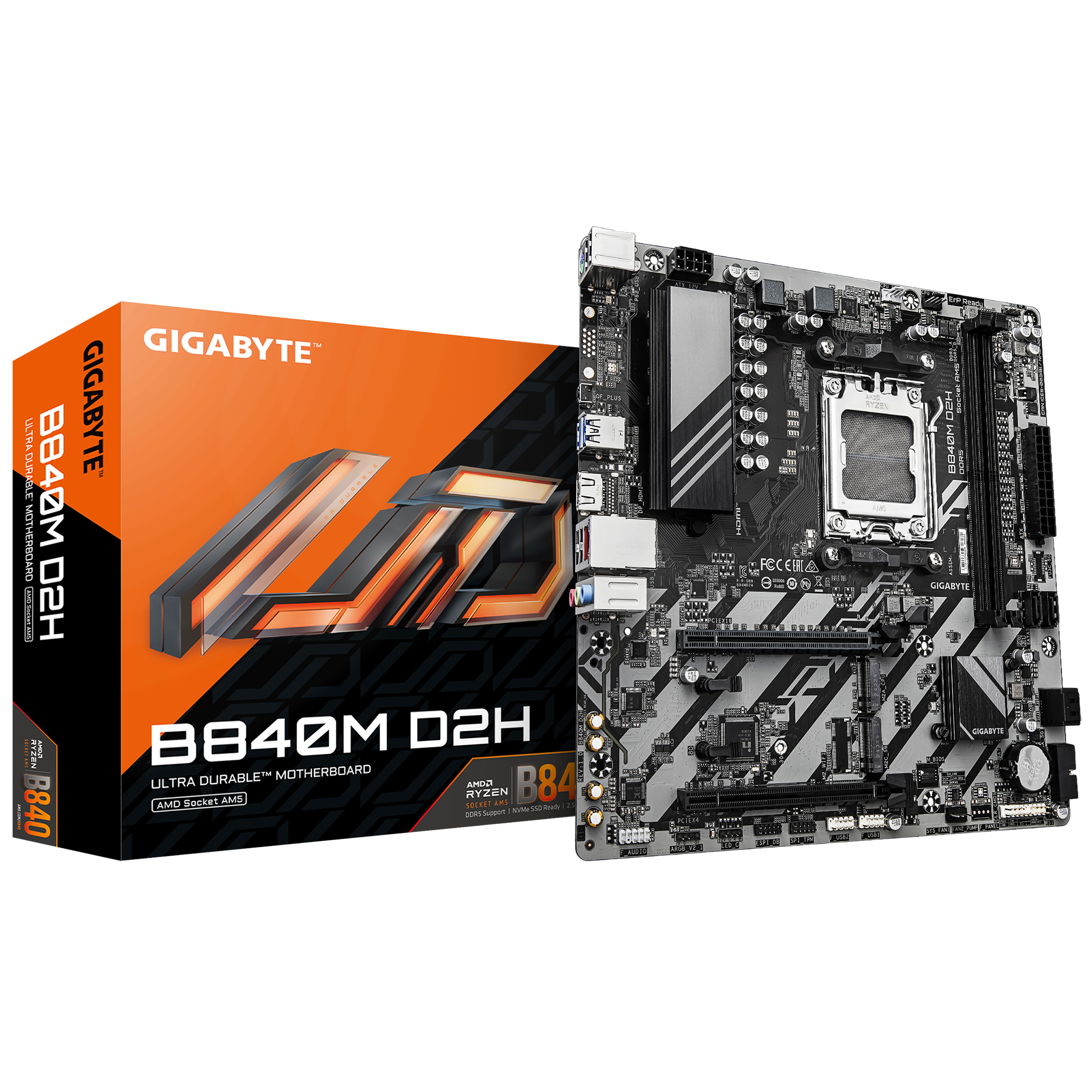 466108-b840m-d2h-4719331868116-0.webp Gigabyte B840M D2H Processor family AMD Processor socket AM5 DDR5 Supported hard disk drive interfaces SATA, M.2 Number of SATA connectors 4