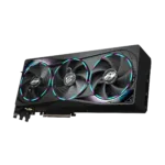 Vaizdo plokštė Gigabyte AORUS GeForce RTX 5070 MASTER 12G iš šono, rodo HDMI ir DisplayPort jungtis