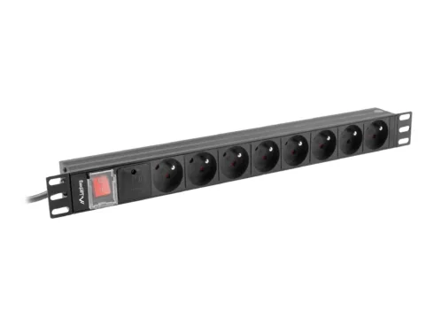 Lanberg Power Distribution Unit (PDU) 19″ 1U 16A 2m 8x French Outlets   PDU-08E-0200-BK
