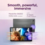 Lenovo ZAFR0399SE   Idea Tab Wi-Fi  (w/o power adapter)   11 ”   Luna Grey   IPS   2560 x 1600 pixels   MediaTek   Dimensity 6300   8 GB   Soldered LPDDR4x   256 GB   Wi-Fi   Front camera   5 MP   Rear camera   8 MP   Bluetooth   5.2   Android   15 (OS upgrades until Android 17 and 4 years security patches)   Warranty 24 month(s)   Lenovo Tab Pen, USB-A to USB-C cable, anual