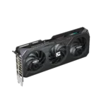 Vaizdo plokštė Gigabyte GeForce RTX 5060 Ti GAMING OC 8G iš šono, rodo prievadų išdėstymą