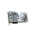 Vaizdo plokštė Gigabyte GeForce RTX 5060 Ti EAGLE OC ICE 8G iš šono, rodo prievadų išdėstymą
