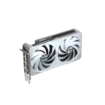 Vaizdo plokštė Gigabyte GeForce RTX 5060 Ti EAGLE OC ICE 8G iš šono, rodo jungčių išdėstymą