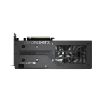 Vaizdo plokštė Gigabyte GeForce RTX 5060 GAMING OC 8G iš šono, rodoma jungčių išdėstymas