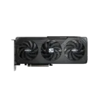 Vaizdo plokštė Gigabyte Radeon RX 9060 XT GAMING OC 16G iš šono, rodo prievadų išdėstymą