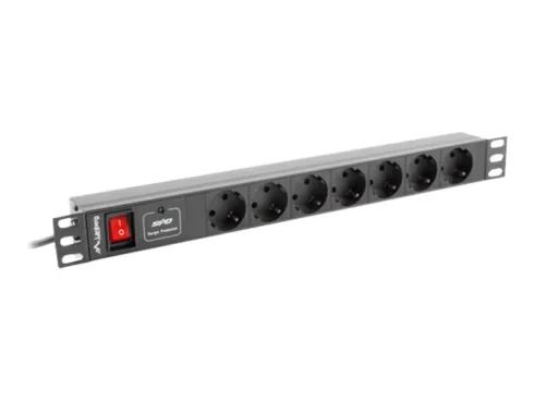 Lanberg   Power Distribution unit (PDU) 19″ 1U 10A 2M 7X Schuko Outlets   PDU-07F-0200-IEC-BK