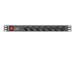 Lanberg   Power Distribution unit (PDU) 19″ 1U 10A 2M 7X Schuko Outlets   PDU-07F-0200-IEC-BK