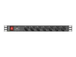 Lanberg Power Distribution unit (PDU) 19″ 1U 16A 2m 7X Schuko oulets   PDU-07F-0200-BK
