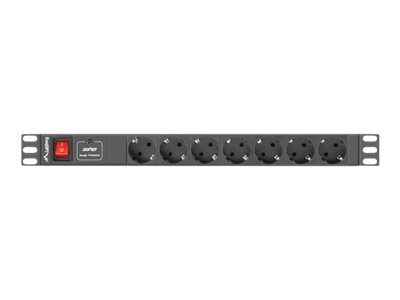 Lanberg Power Distribution unit (PDU) 19″ 1U 16A 2m 7X Schuko oulets   PDU-07F-0200-BK