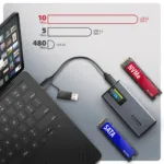 AXAGON External USB-C 10Gbps metal box with info display for M.2 NVMe and SATA SSD | EEM2-SD2