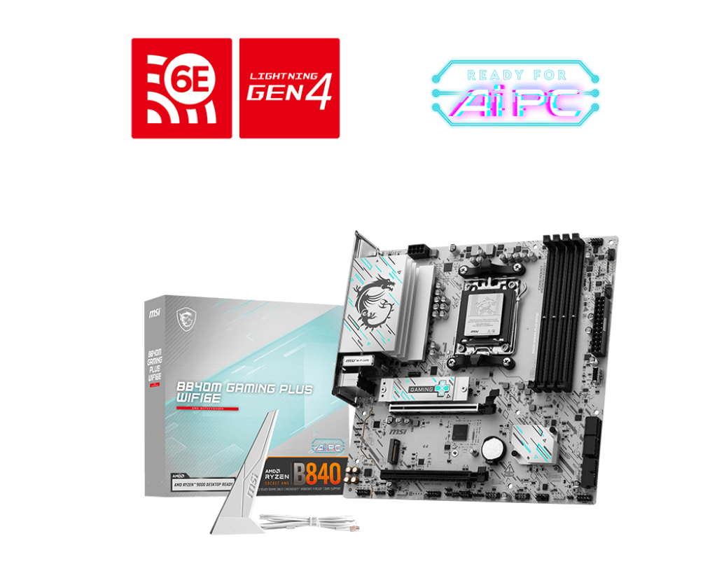 478325-b840m-gaming-plus-wifi6e-4711377361811-0.webp MSI B840M GAMING PLUS WIFI6E Processor family AMD Processor socket AM5 DDR5 Supported hard disk drive interfaces SATA, M.2 Number of SATA connectors 4