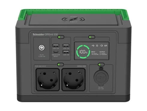 Schneider Electric Schneider OffGrid Portable Power Station 330, 230V, 332Wh Lithium-ion, LCD, 2 CEE 7/3 Schuko outlets, Sinewave, 3 USB-A, 1 USB-C, Wireless Charger   PPS330-GR
