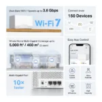 Mercusys BE3600 Whole Home Mesh Wi-Fi 7 System   Halo H25BE (2-pack)   802.11ax   Ethernet LAN (RJ-45) ports 1   Mesh Support Yes   MU-MiMO No   No mobile broadband
