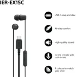 Sony Earbuds   IER‑EX15C   Wired   In-ear   Microphone   Black