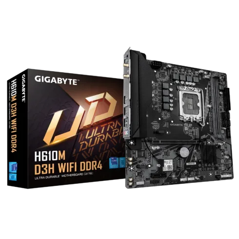 Gigabyte H610M D3H WIFI DDR4   Processor family Intel   Processor socket LGA1700   Supported hard disk drive interfaces SATA, M.2   Number of SATA connectors 4