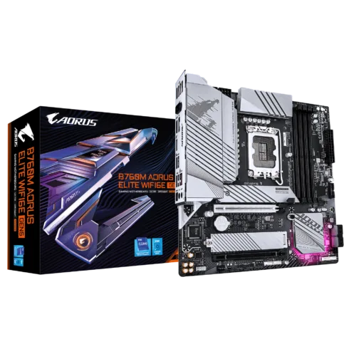 Gigabyte B760M AORUS ELITE WIFI6E GEN5   Processor family Intel   Processor socket LGA1700   DDR5   Supported hard disk drive interfaces M.2, SATA   Number of SATA connectors 4