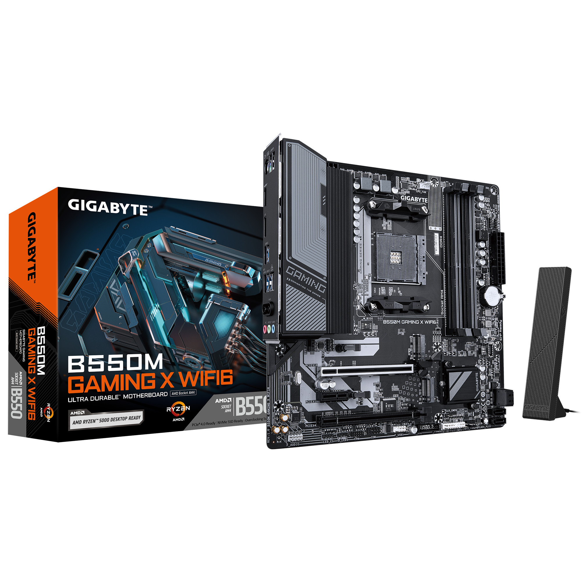 492232-b550m-gaming-x-wifi6-4719331870096-0.webp Gigabyte B550M GAMING X WIFI6 Processor family AMD Processor socket AM4 DDR4 DIMM Supported hard disk drive interfaces SATA, M.2 Number of SATA connectors 4