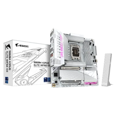 Gigabyte B860M AORUS ELITE WIFI6E ICE   Processor family Intel   Processor socket LGA1851   DDR5   Supported hard disk drive interfaces SATA, M.2   Number of SATA connectors 4