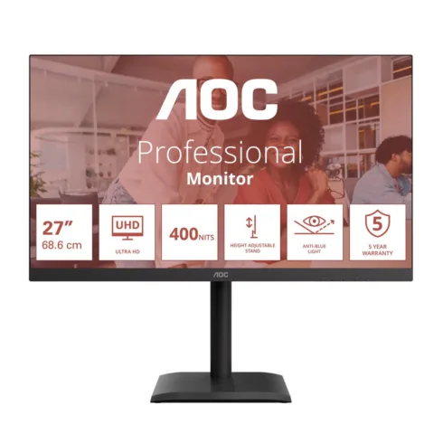 AOC   U27E4CV   27 ”   IPS   UHD   16:9   60 Hz   4 ms   3840 x 2160 pixels   400 cd/m²   HDMI ports quantity 2   Black