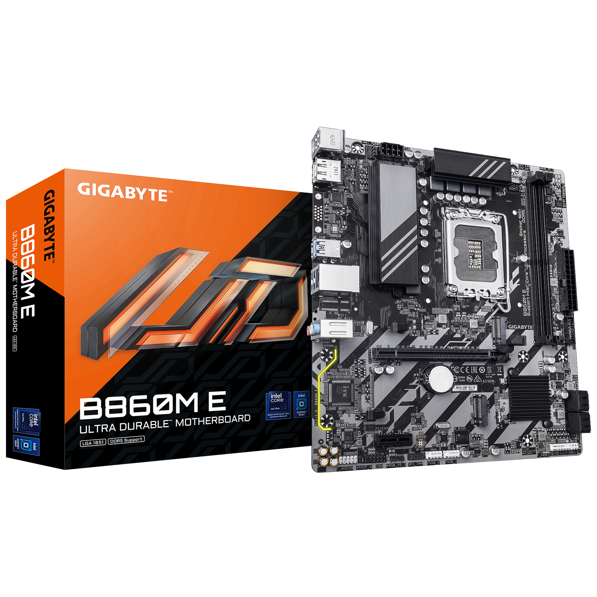 494239-b860m-e-4719331868260-0.webp Gigabyte B860M E Processor family Intel Processor socket LGA1851 DDR5 Supported hard disk drive interfaces SATA, M.2 Number of SATA connectors 4