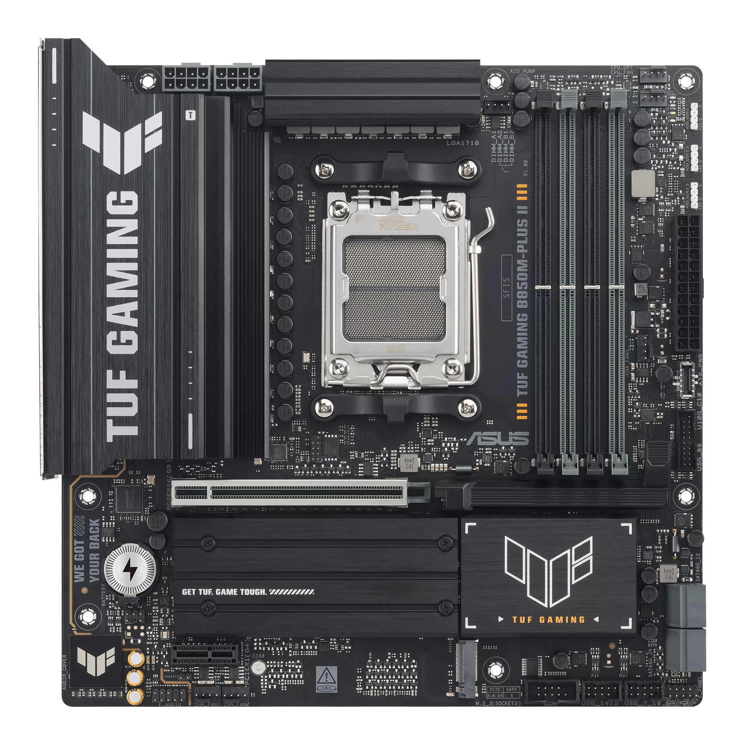 495873-90mb1mt0-m0eay0-4711636181853-0.webp Asus TUF GAMING B850M-PLUS II Processor family AMD Processor socket AM5 DDR5 Supported hard disk drive interfaces SATA, M.2 Number of SATA connectors 4